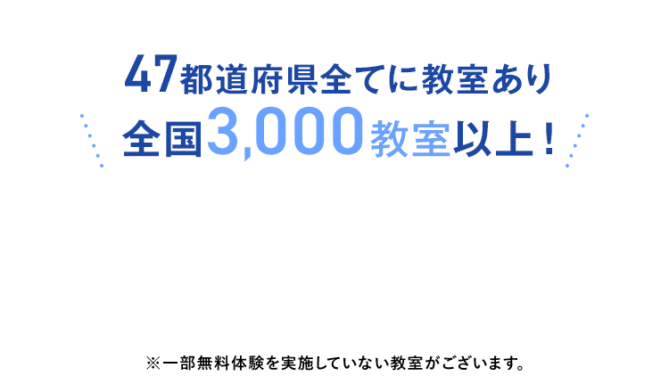 47都道府県全てに教室あり全国3,000教室以上！※一部無料体験を実施していない教室がございます。