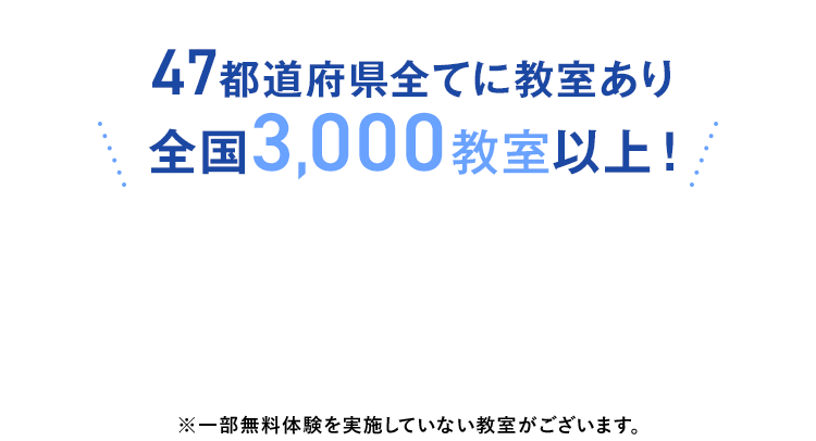 47都道府県全てに教室あり全国3,000教室以上！※一部無料体験を実施していない教室がございます。